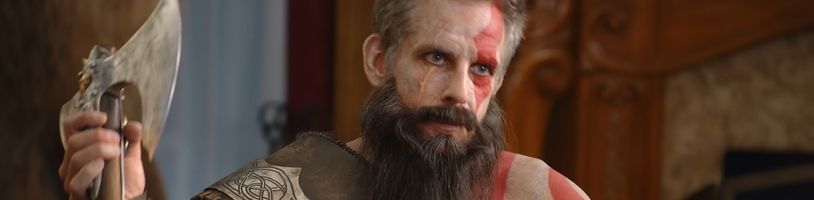 Ben Stiller jako Kratos v reklamě na God of War Ragnarök