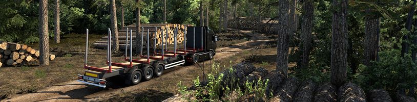 Obrázky lesa a těžby dřeva z ruského rozšíření Euro Truck Simulatoru 2