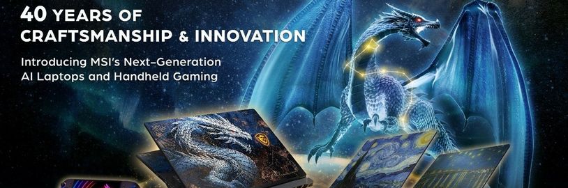 Společnost MSI představila na veletrhu COMPUTEX 2026 první notebook s NVIDIA RTX Spark, handheld Claw 8 EX AI+ a notebook Titan 18 HX Dragon Edition Draco Epic