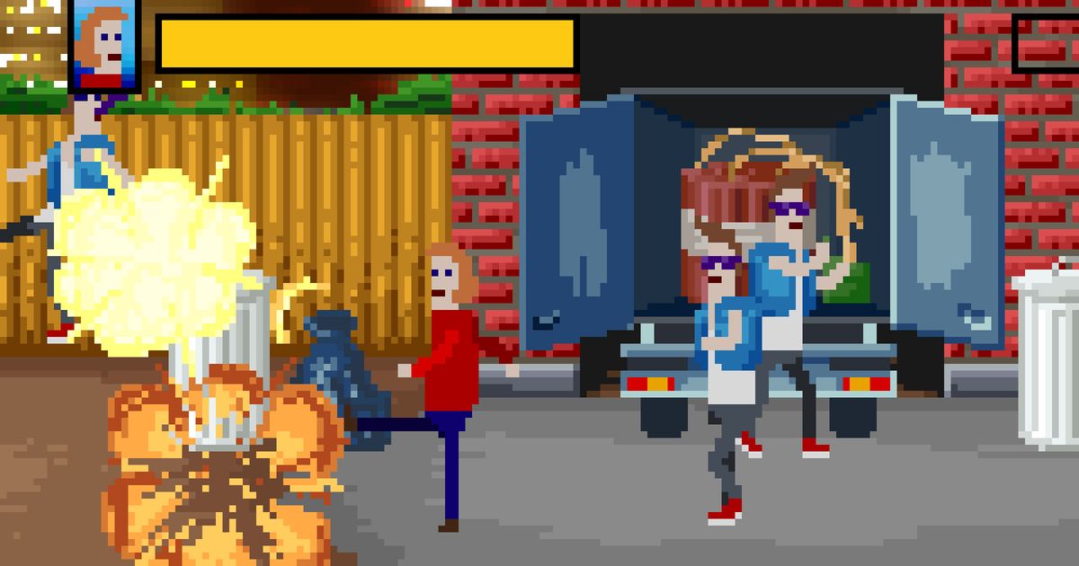 A bumbling superhero in the comedy adventure game McPixel 3.