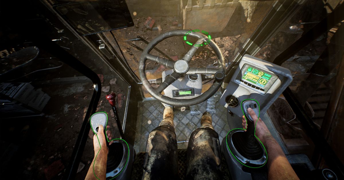 Demolition and construction by heavy machinery in the simulator
